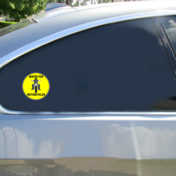 Watch For Motorcycles Yellow Circle Car Sticker shown on a vehicle rear window