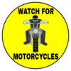 Watch For Motorcycles Yellow Circle Sticker – vinyl decal printed in the USA