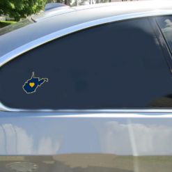 West Virginia Heart State Car Sticker shown on a vehicle rear window