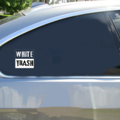 White Trash Car Sticker shown on a vehicle rear window