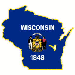Wisconsin Flag State Shaped Sticker – vinyl decal printed in the USA
