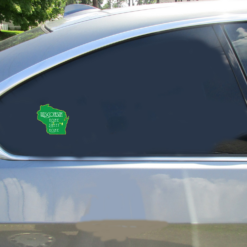 Wisconsin Home Sweet Home State Car Sticker shown on a vehicle rear window