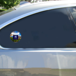 Wyoming The Cowboy State Car Sticker shown on a vehicle rear window
