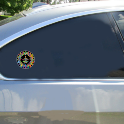 Yoga Meditation Prism Circle Car Sticker shown on a vehicle rear window