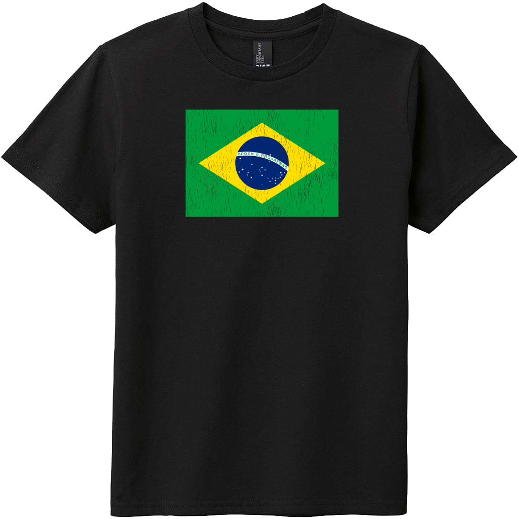 Brazil Vintage Flag Youth T-Shirt Black - US Custom Tees