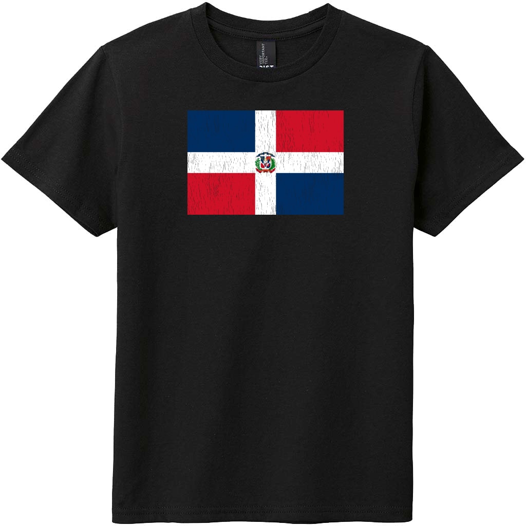 Dominican Republic Vintage Flag Youth T-Shirt Black - US Custom Tees