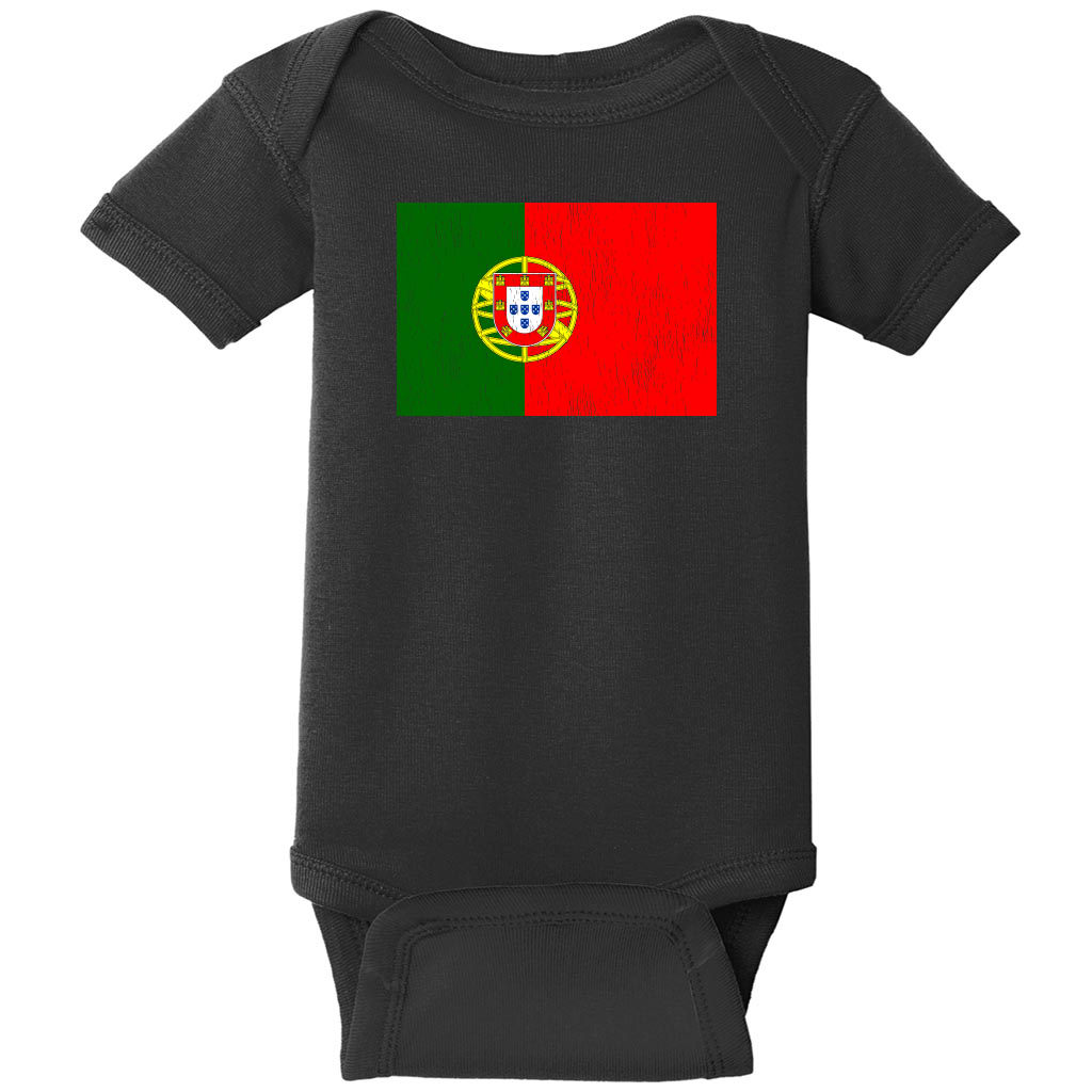 Portugal Vintage Flag Baby One Piece Black - US Custom Tees