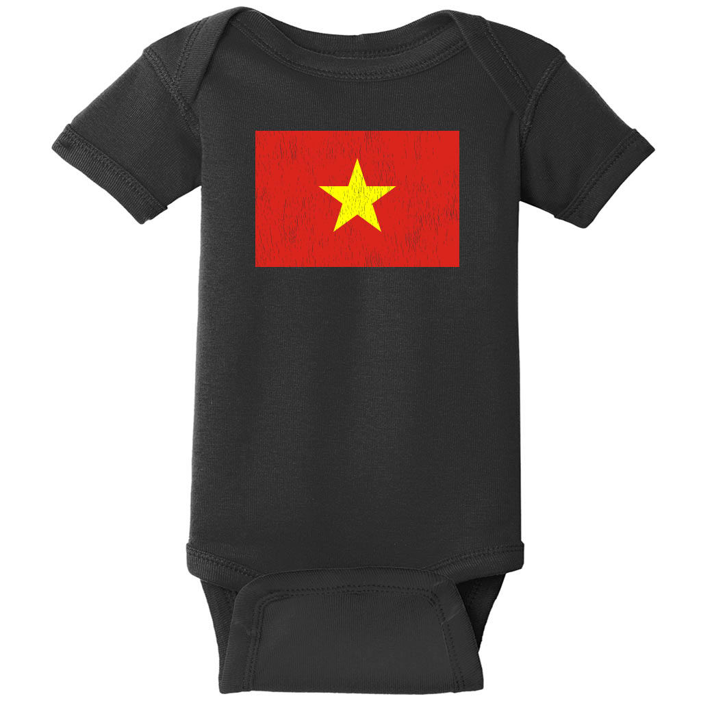 Vietnam Vintage Flag Baby One Piece Black - US Custom Tees