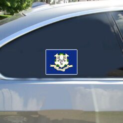 Connecticut State Flag Car Sticker shown on a vehicle rear window