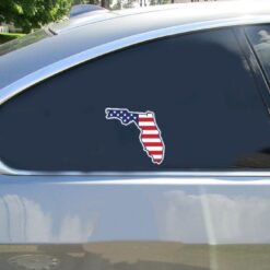 Florida American Flag State Car Sticker shown on a vehicle rear window