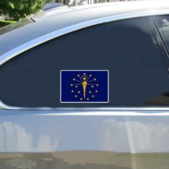 Indiana State Flag Car Sticker shown on a vehicle rear window