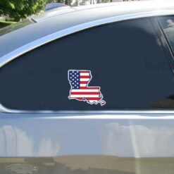 Louisiana American Flag State Car Sticker shown on a vehicle rear window