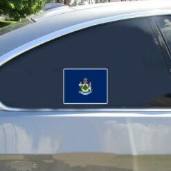 Maine State Flag Car Sticker shown on a vehicle rear window