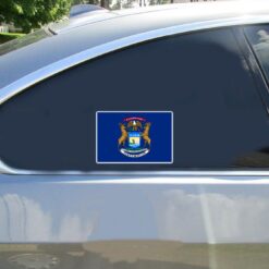 Michigan State Flag Car Sticker shown on a vehicle rear window
