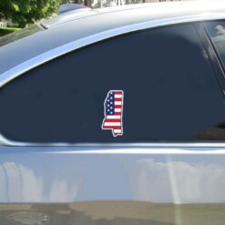 Mississippi American Flag State Car Sticker shown on a vehicle rear window