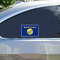 Montana State Flag Car Sticker shown on a vehicle rear window