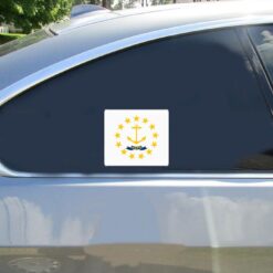 Rhode Island State Flag Car Sticker shown on a vehicle rear window