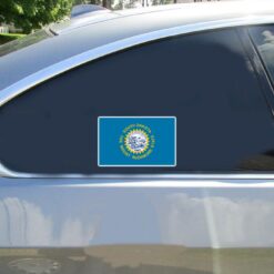 South Dakota State Flag Car Sticker shown on a vehicle rear window