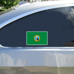 Washington State Flag Car Sticker shown on a vehicle rear window